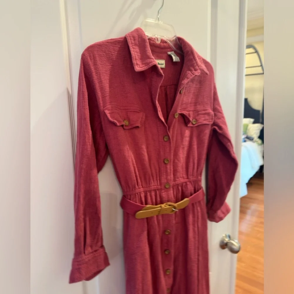 LL Bean‎ Pink Button Up Dress Belted